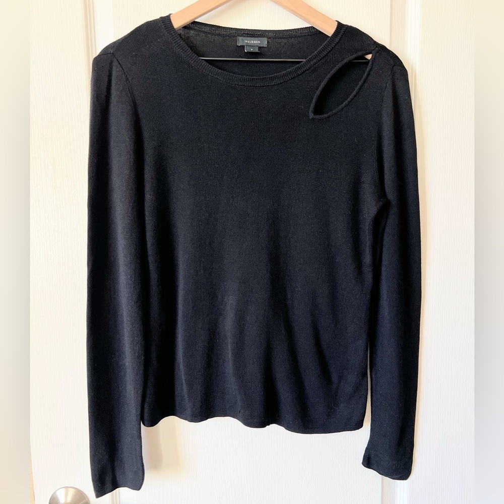 Halogen Cotton Blend Cutout Women’s Black Sweater Small